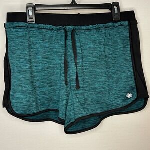 TEK GEAR Women Large Drytek Athletic Shorts Teal Black Drawstring Gym Activewear